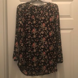 Express Black Floral Blouse with Crisscross Front